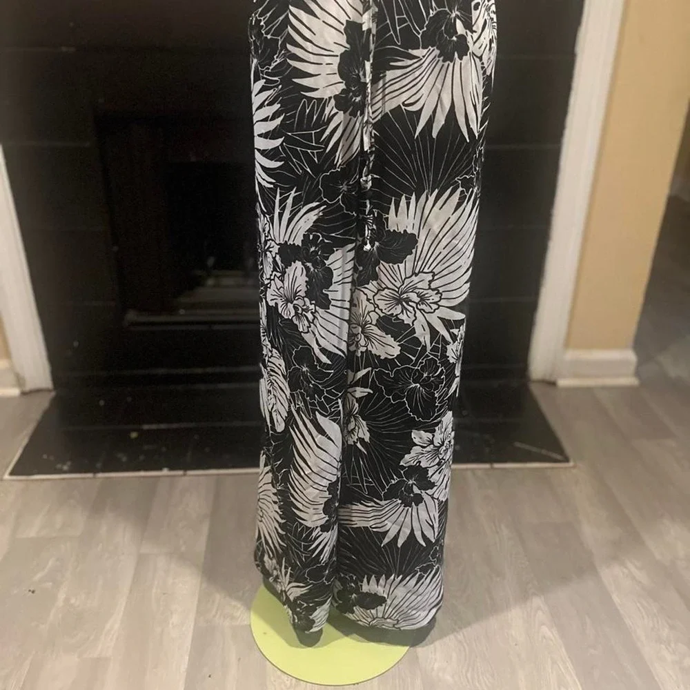 Cato black and white floral print pants with drawstring waist Brunch